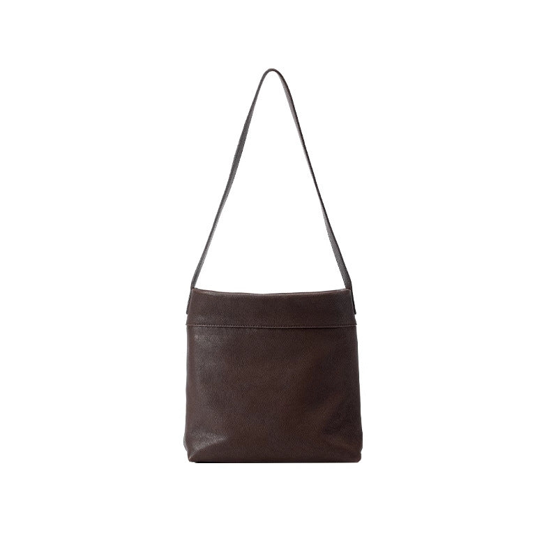Coffee Minimalist Vintage-Style PU Leather Shoulder Bag Casual Commuter Tote