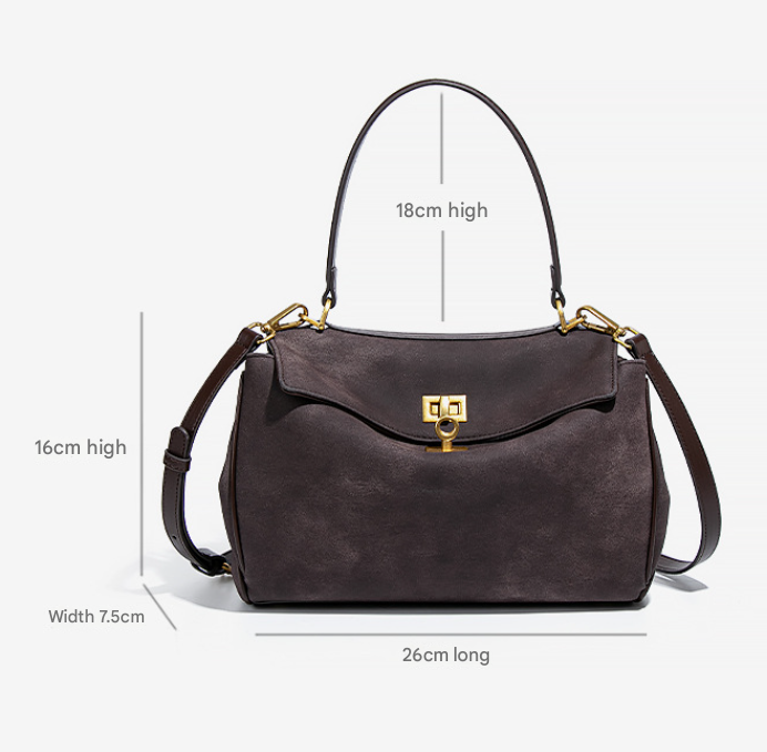 Beige Women's Vintage Suede Satchel Bag - Elegant Top Handle Purse with Gold Lock 4