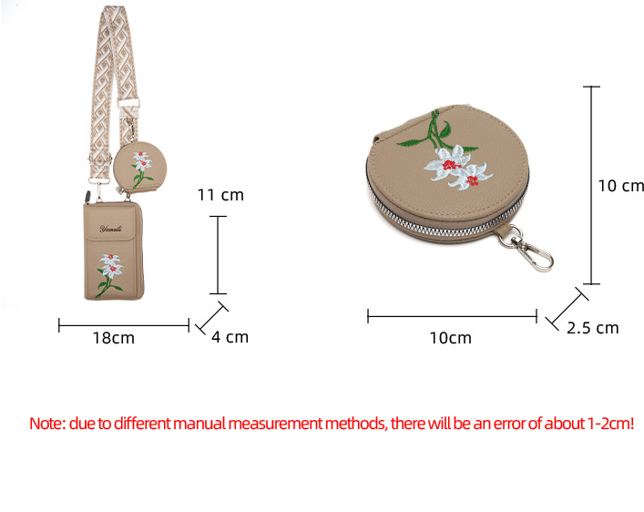 Beige Chic Floral Embroidered 2-in-1 Crossbody Phone Bag with Coin Purse 5