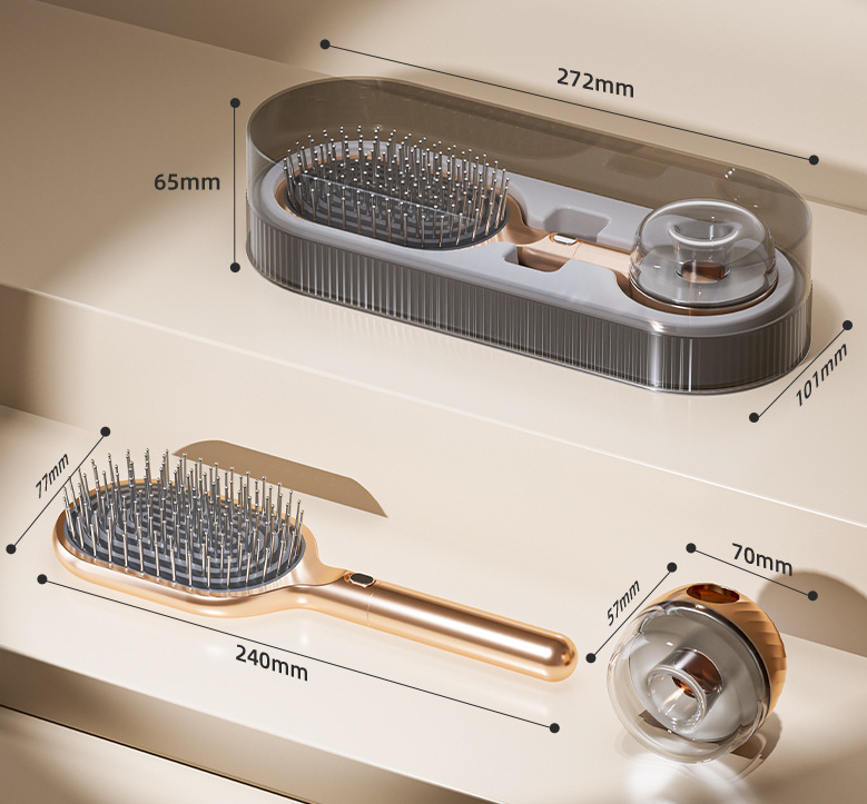 White Premium Self-Cleaning Hair Brush Set with Stand - Anti-Static Detangling & Scalp Massage Paddle Brush 3