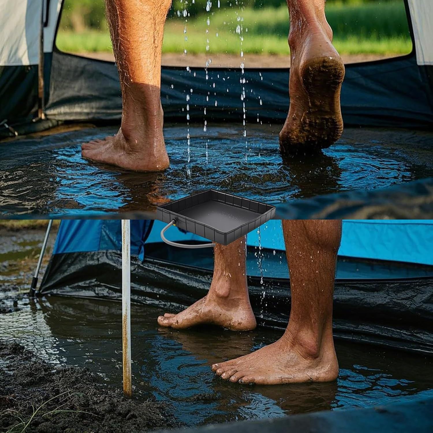 Portable Camping Shower Base - Collapsible Water Containment Tray with Drain for Outdoor Tents 4
