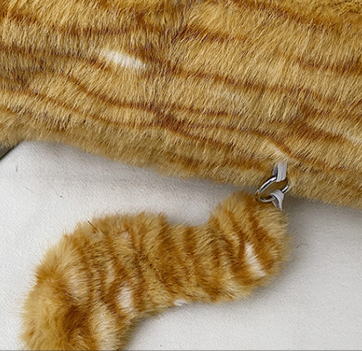 Yellow Adorable Fluffy Cat Shoulder Bag - Cute Plush Kitten Novelty Handbag for Girls & Women 3