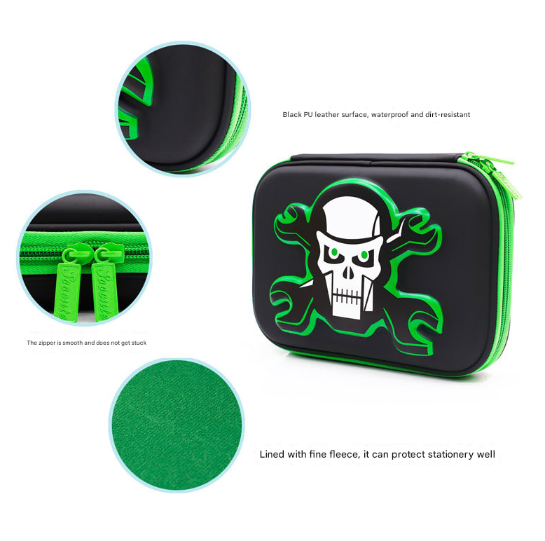 Green 3D Mosaic EVA Hard Shell Pencil Case - Large Capacity Cartoon Stationery Box for Kids 3
