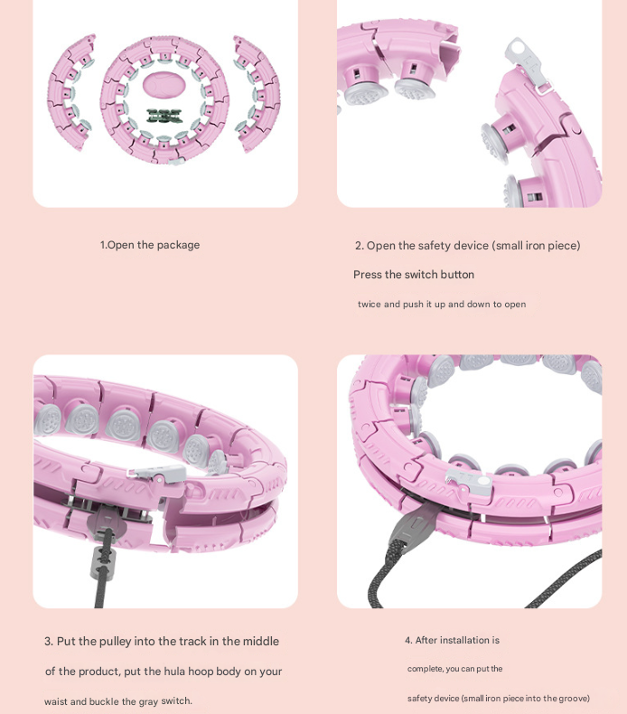 Light pink 19 Sections Adjustable Smart Hula Hoop with Weighted Ball - Never-Fall Fitness Ring with Massage Nodes for Core Training 5