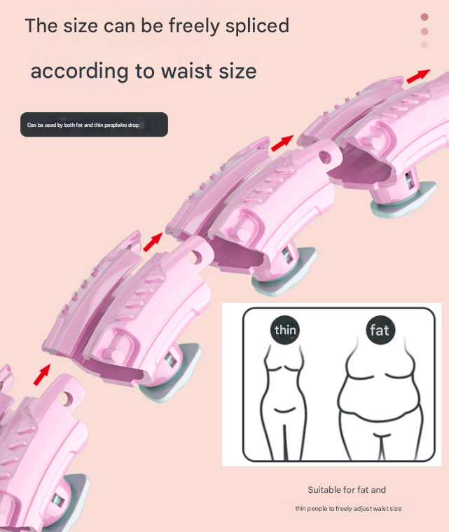 Light pink 24 Sections Adjustable Smart Hula Hoop with Weighted Ball - Never-Fall Fitness Ring with Massage Nodes for Core Training 4