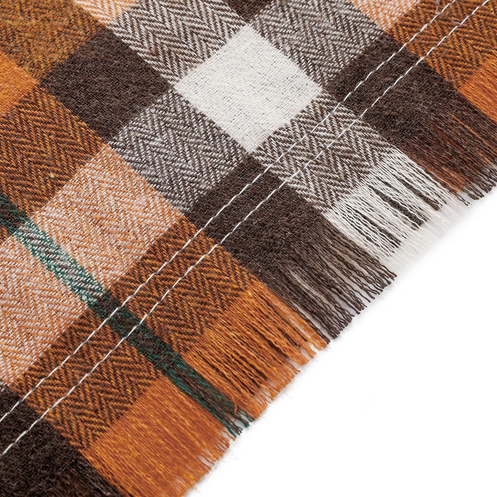 Orange Tartan S 55x38x38cm Thanksgiving Plaid Dog Bandana 2-Pack - Festive Tassel Triangle Scarf for Pets