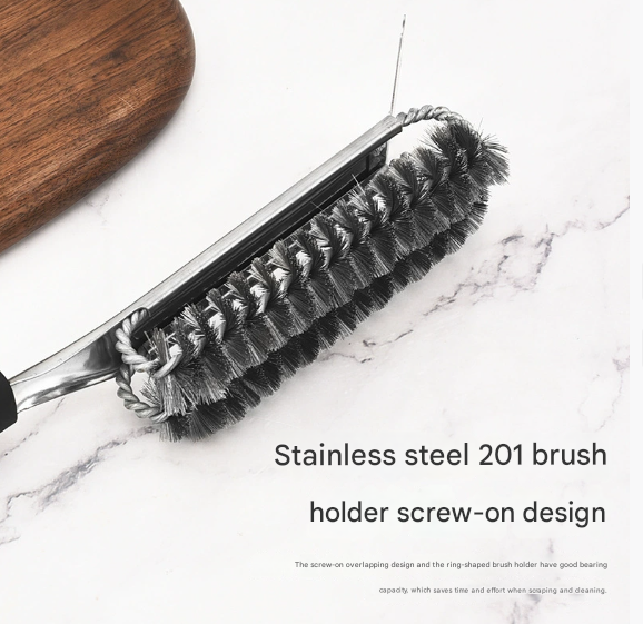 Plastics Handle Heavy Duty BBQ Grill Brush - Stainless Steel Wire Cleaner with Scraper for Effortless Grate Cleaning 3