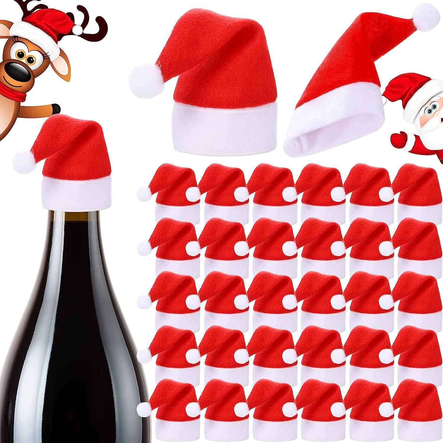Mini Santa Hat Cutlery Holders (100-Pack) - Festive Christmas Wine Bottle Toppers & Table Decorations