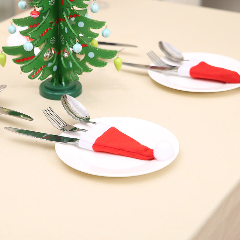 Mini Santa Hat Cutlery Holders (100-Pack) - Festive Christmas Wine Bottle Toppers & Table Decorations 4
