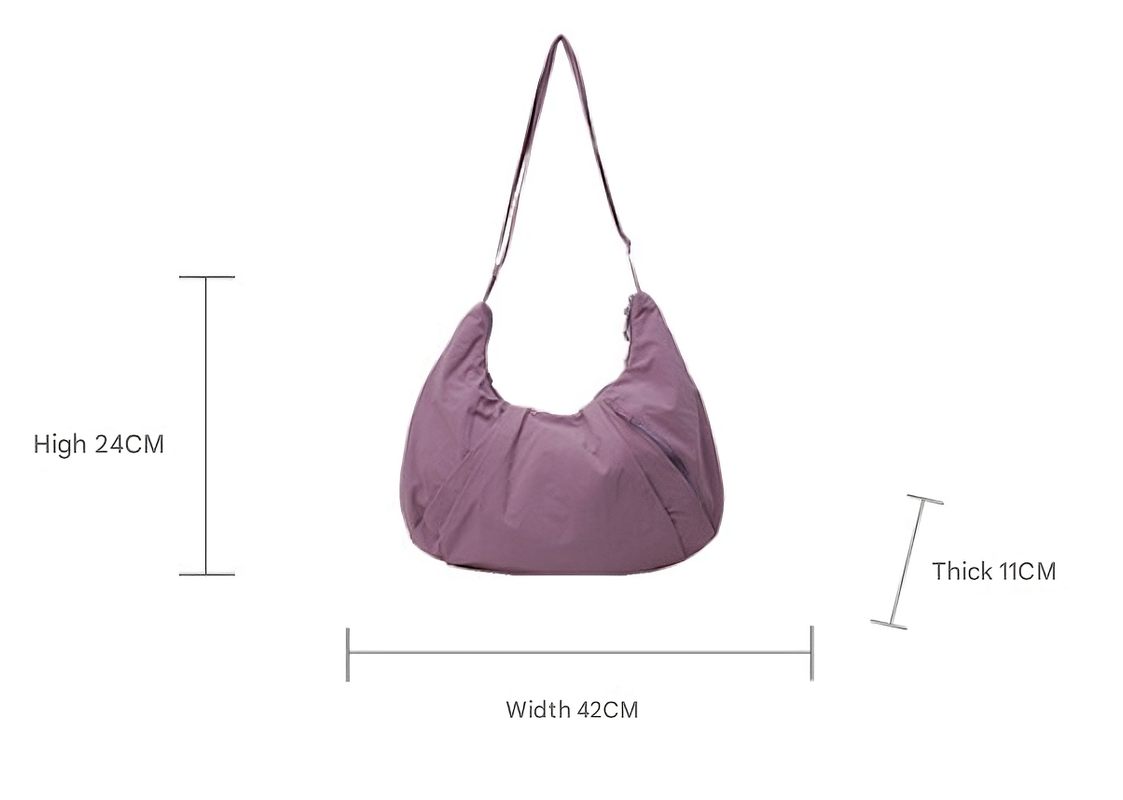 Purple Lightweight Crescent Crossbody Bag - Slouchy Nylon Hobo Purse for Casual Everyday Use