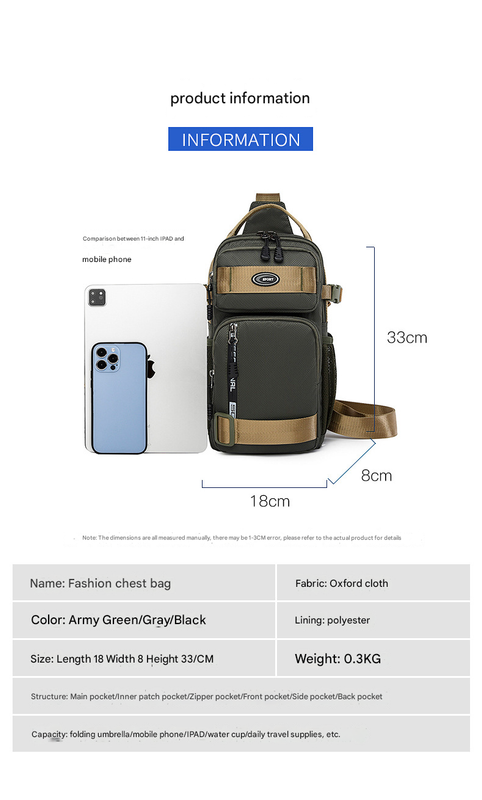 Black Stylish Multi-Functional Men's Chest Bag - Lightweight Crossbody Sling Pack 4