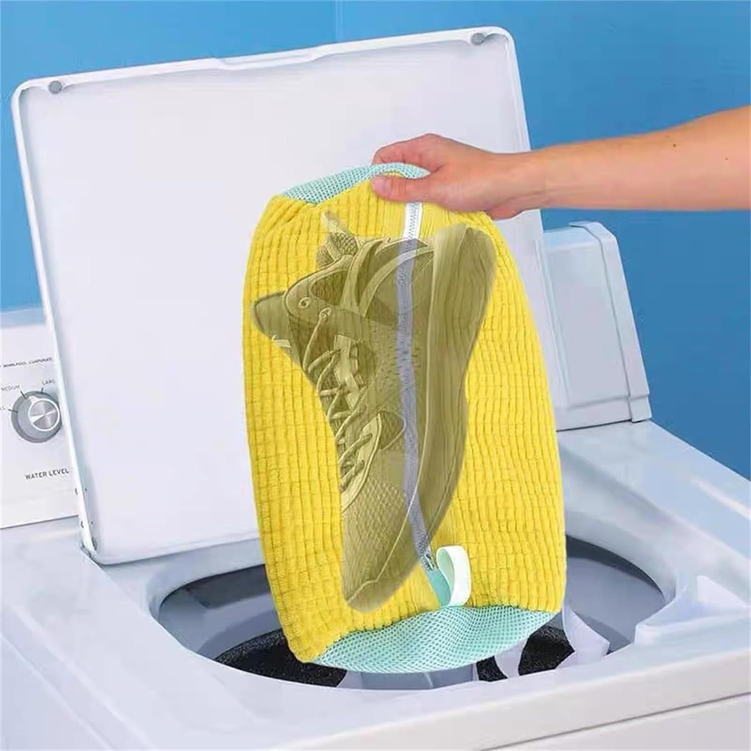 Grey 2piece Durable Sneaker Wash Bag for Washing Machine - Anti-Deformation Shoe Protector with Chenille Fabric