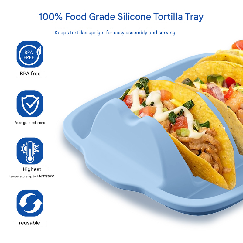 Pink Silicone Taco Holder Tray - Creative Non-Slip Corn Taco Serving Rack with 4 Compartments 3