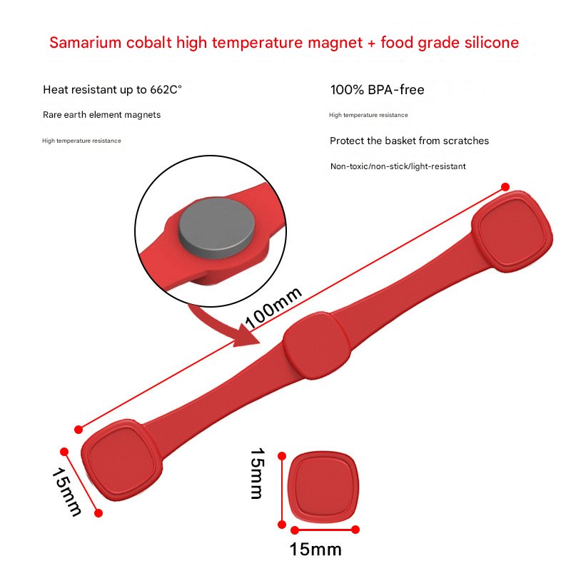 4piece Red small flower Magnetic Silicone Clips - Food-Grade High-Temperature Air Fryer Paper Liner Holders 4