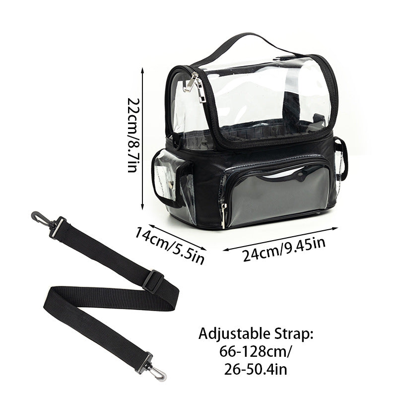 Black Professional Clear Makeup Case - Portable PVC Cosmetic Organizer with Adjustable Dividers & Shoulder Strap 4