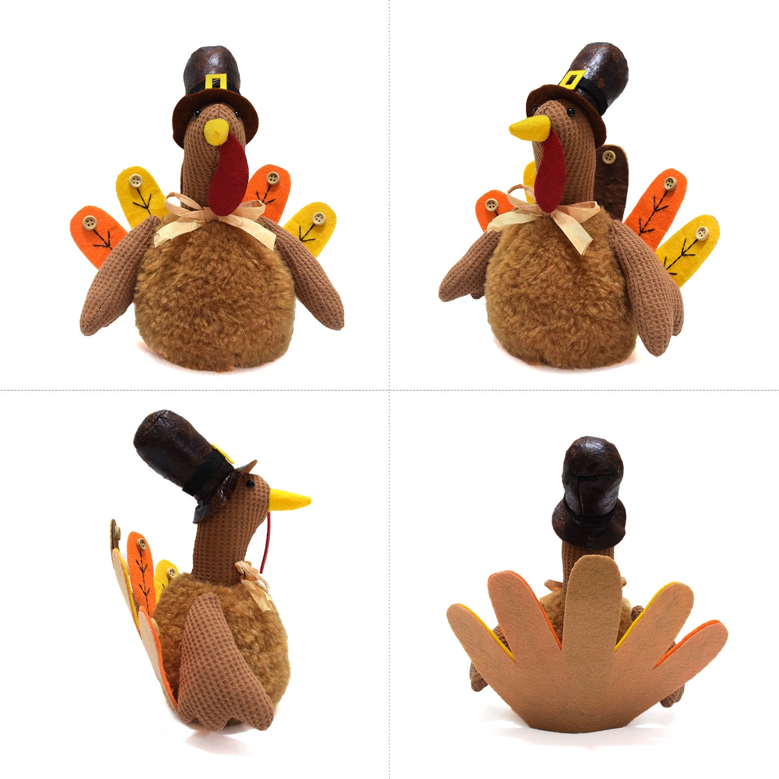 Brown Charming Thanksgiving Turkey Plush - Rustic Autumn Harvest Tabletop Decor Figurine 4