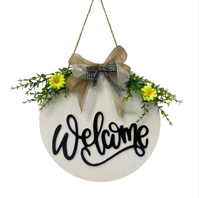 White Rustic 'Hello' Welcome Sign - Farmhouse Round Wooden Wreath for Front Door Decor