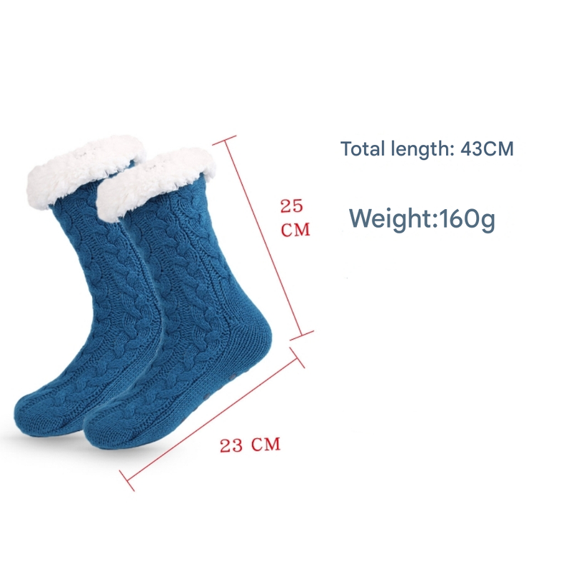 Grey  Women's Fuzzy Slipper Socks - Warm Fleece Lined Thermal Cable Knit Socks with Non-Slip Grips