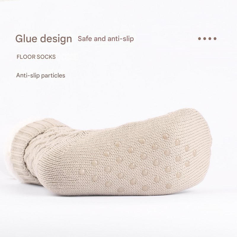 Black Women's Cozy Cable Knit Slipper Socks - Plush Fleece Lined Thermal Socks with Non-Slip Grips 3