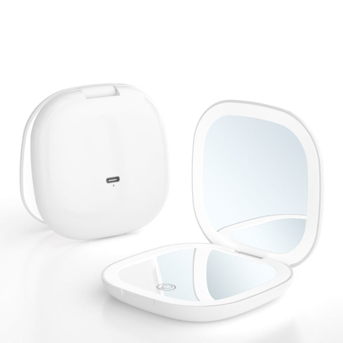 2-piece White Portable LED Makeup Mirror - Rechargeable Compact with 3-Color Lights & 5x Magnification