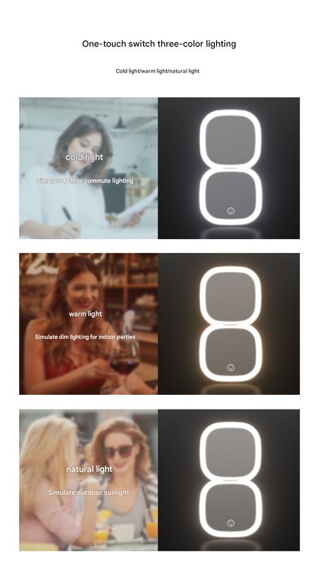 2-piece Pink Portable LED Makeup Mirror - Rechargeable Compact with 3-Color Lights & 5x Magnification 3