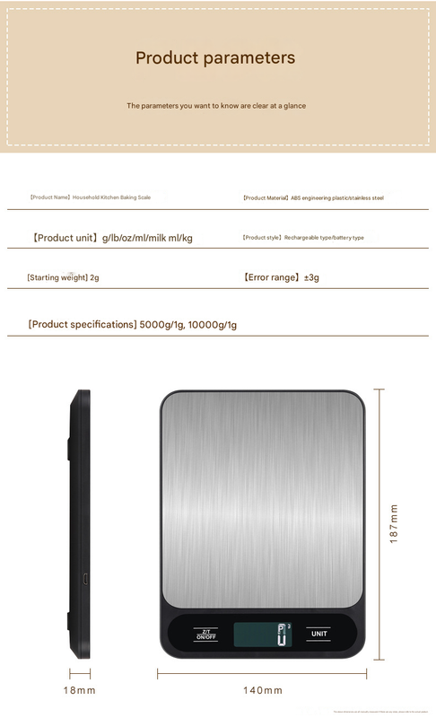 White Slim Digital Kitchen Scale - High Precision Stainless Steel Food Scale for Baking & Cooking(15kg) 4