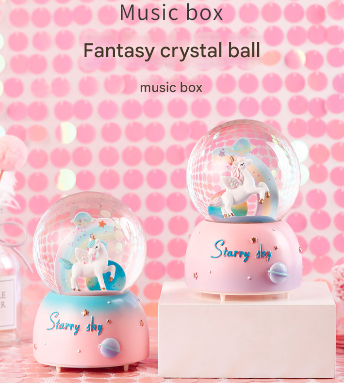 Enchanting Unicorn Snow Globe Music Box - Magical Starry Sky Musical Gift for Girls