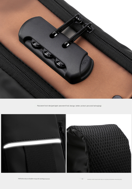 Black Gold Modern Anti-Theft Sling Bag for Men - Crossbody Backpack with USB Port & Combination Lock 3