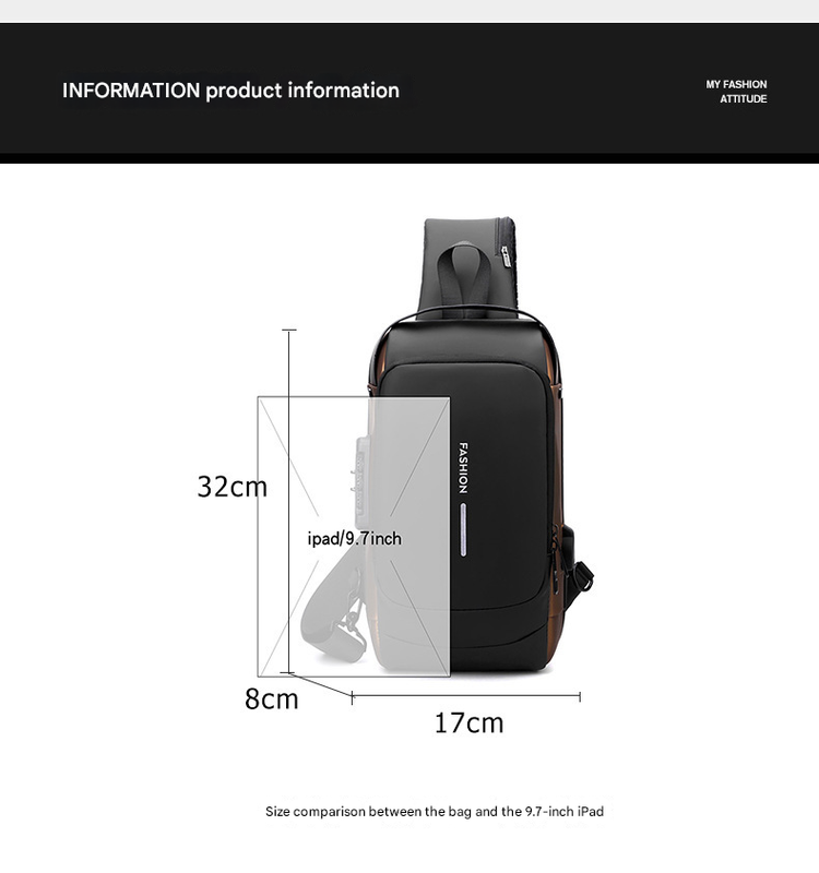 Blue Modern Anti-Theft Sling Bag for Men - Crossbody Backpack with USB Port & Combination Lock 5