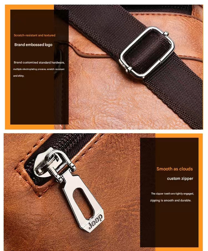 Light Brown Men's Vintage Crossbody Bag - PU Leather Business Casual Shoulder Messenger Bag for iPad 3