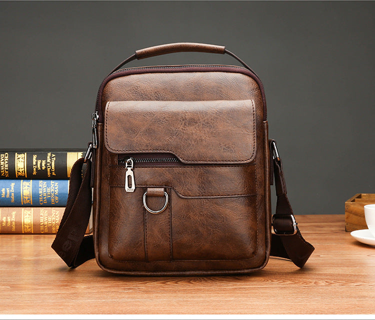 Dark Brown Men's Vintage Crossbody Bag - PU Leather Business Casual Shoulder Messenger Bag for iPad