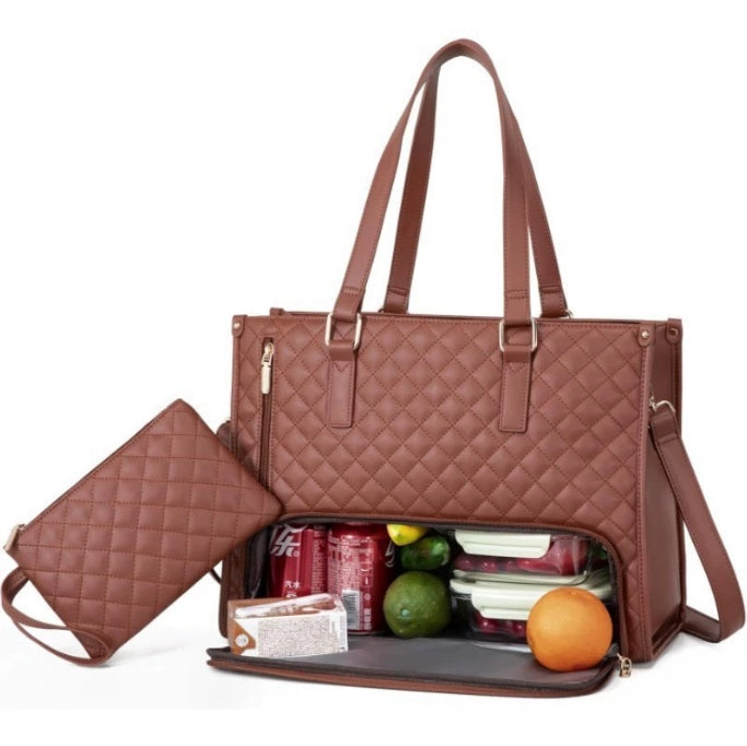 Brown Insulated Lunch Bag and Laptop Cooler - Perfect for Keeping Food Fresh