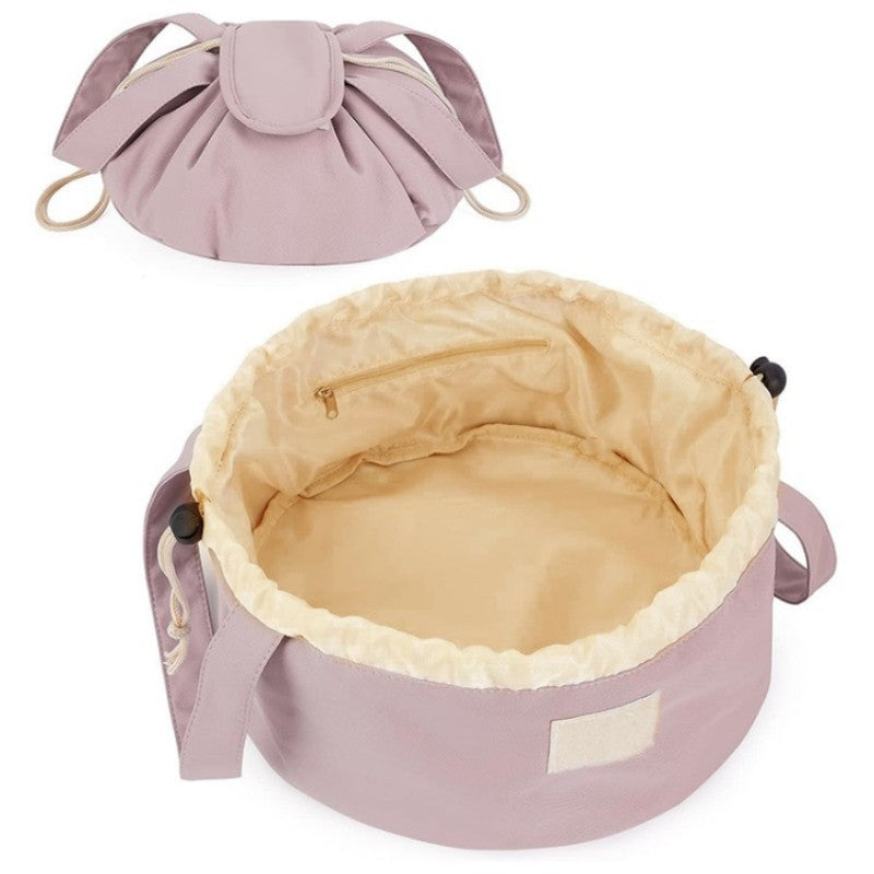 Pink New Large Capacity Portable Drawstring Makeup Bag - Travel Toiletry Bag with Fashionable Cosmetic Brush Storage