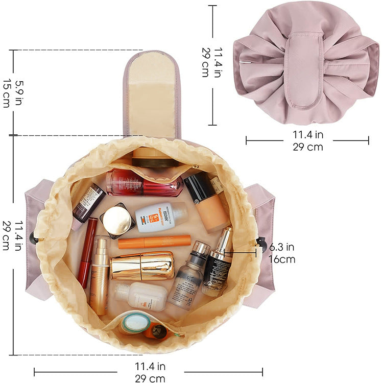Pink New Large Capacity Portable Drawstring Makeup Bag - Travel Toiletry Bag with Fashionable Cosmetic Brush Storage 3