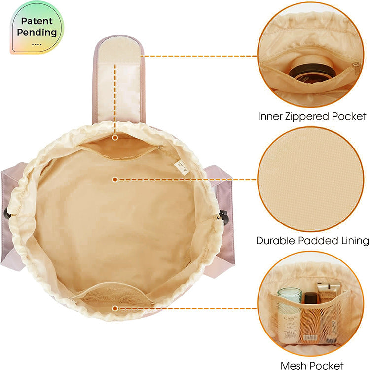 Pink New Large Capacity Portable Drawstring Makeup Bag - Travel Toiletry Bag with Fashionable Cosmetic Brush Storage 4