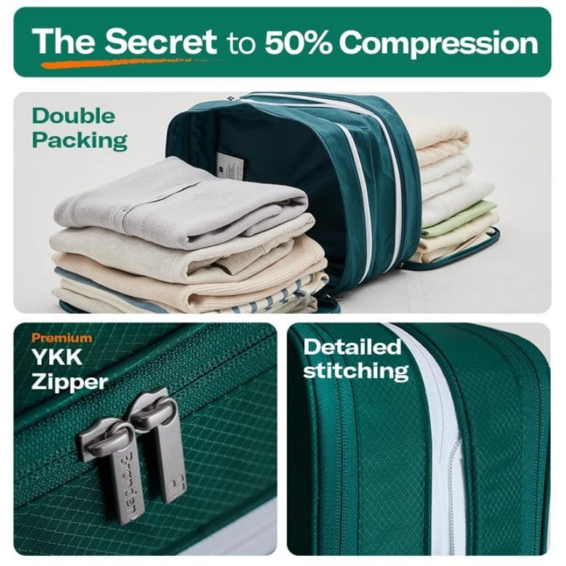 Green Durable Double-Zipper Expandable Water-Resistant Thick and Thin Clothing Storage Bag - Size 40*30*15CM