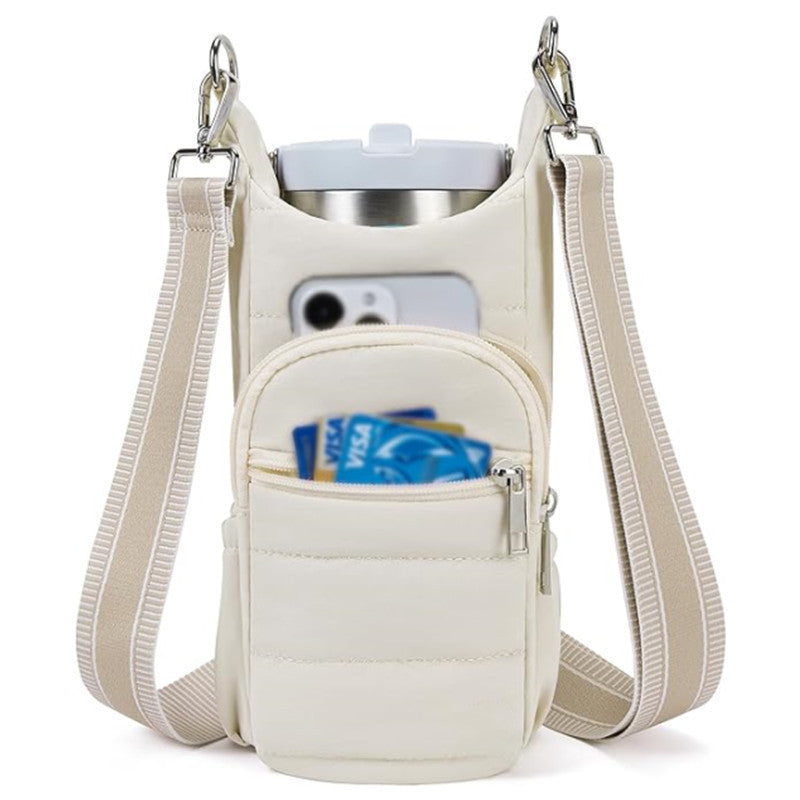 White Women's Crossbody Water Bottle Bag-Perfect for Hiking and Cycling