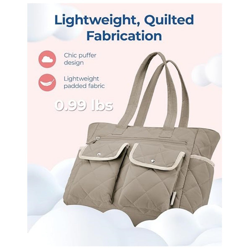 Pink Women's Multi-Pocket Tote Bag - Large Quilted Travel Handbag for Work, Gym, and More