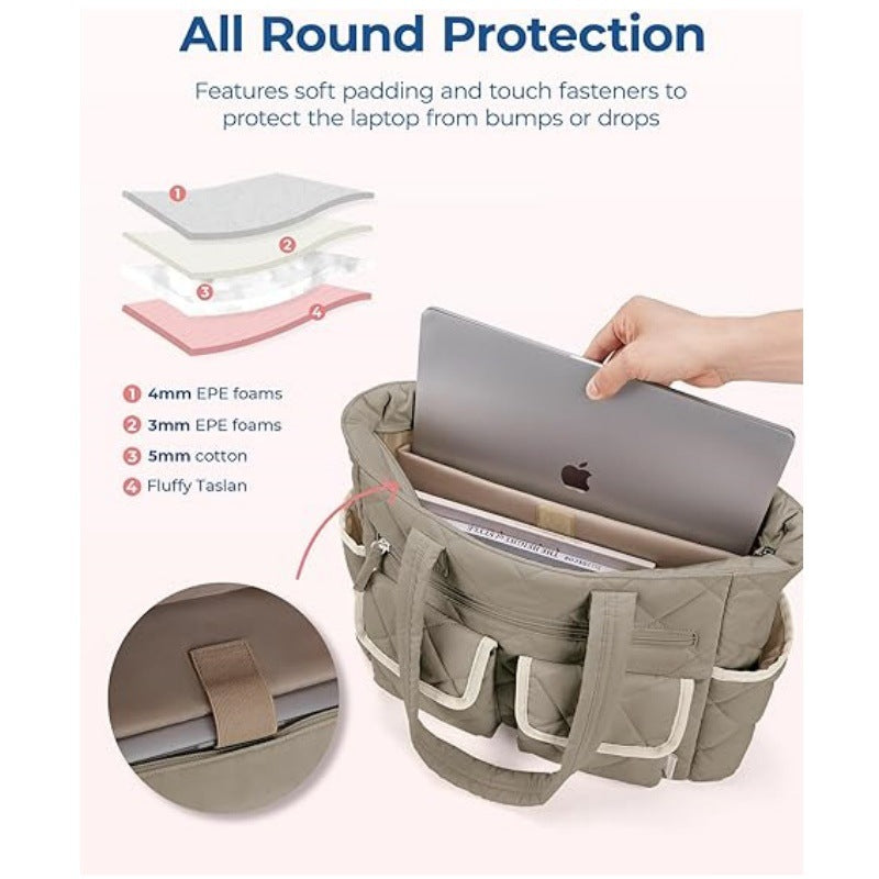 Black Women's Multi-Pocket Tote Bag - Large Quilted Travel Handbag for Work, Gym, and More 5