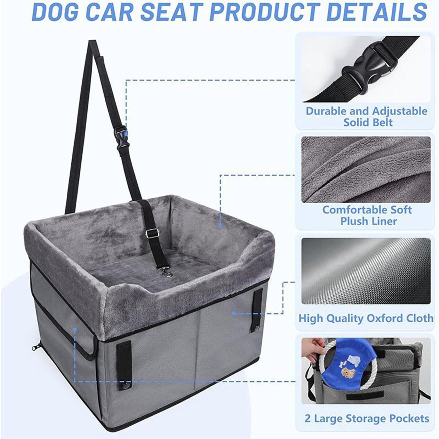 Grey Car Pet Pad - Portable Dog Booster Seat for Safe and Comfortable Travel