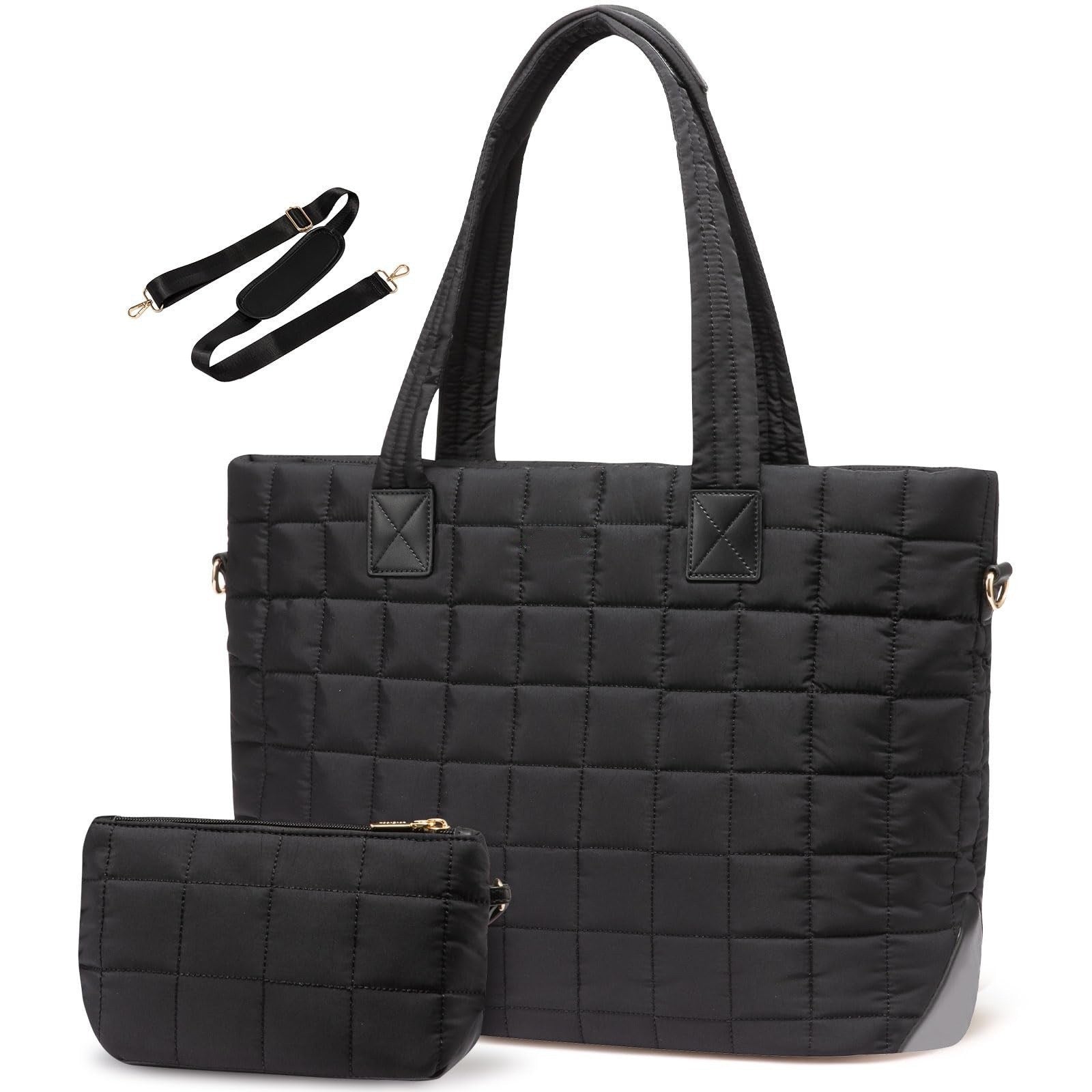 Black New Large Capacity Tote Bag - Fashionable Quilted Women's Shoulder Bag and Laptop Bag