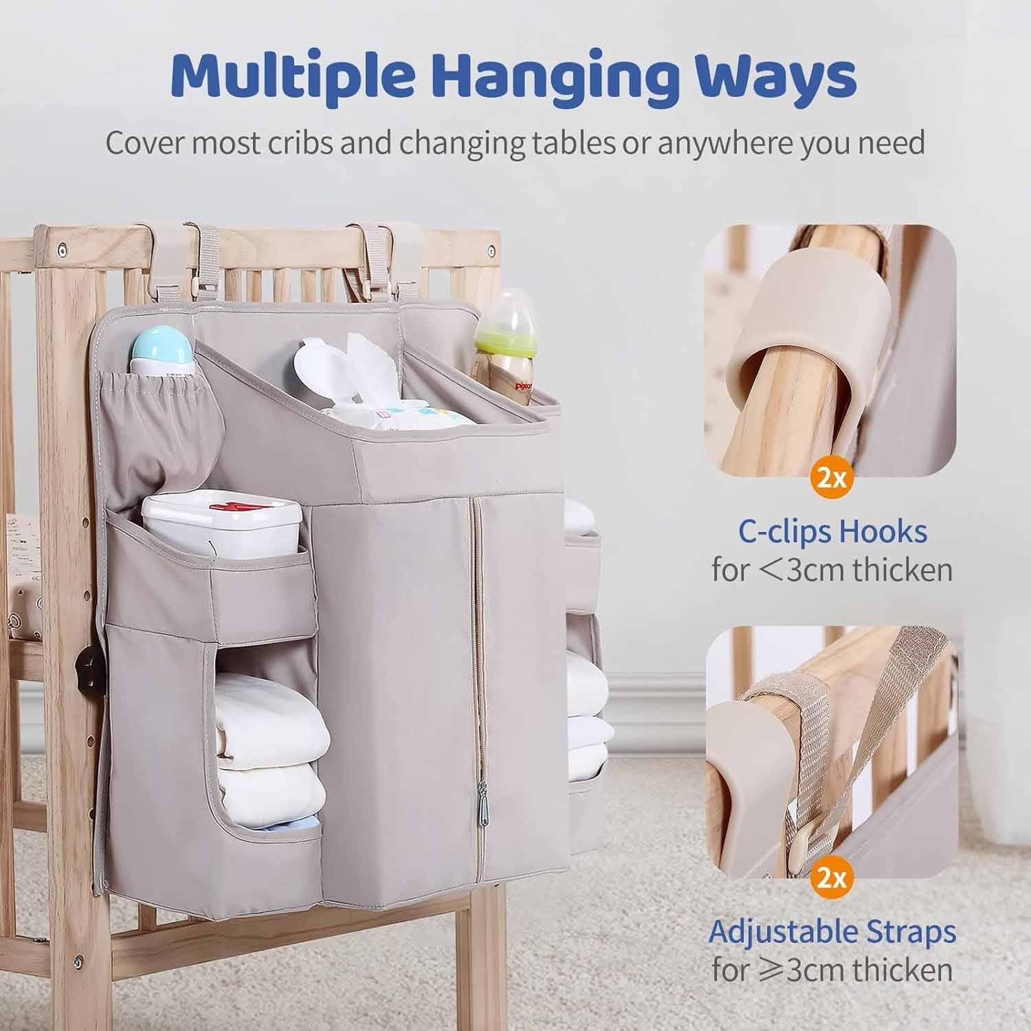 Pink Foldable Baby Crib Storage Hanging Bag - Large Capacity Organizer for Cribs and Changing Tables 3