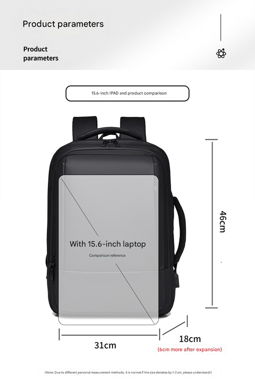 Black Expandable Business Laptop Backpack with USB Charging Port - Large Capacity Work & Travel Bag for 15.6 Inch Laptops 4