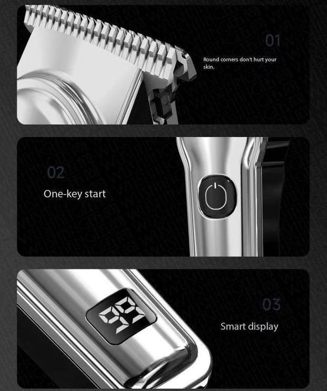 Silver Professional Cordless Hair Clippers - USB Rechargeable Trimmer with LED Display for Barbers & Home Grooming 3