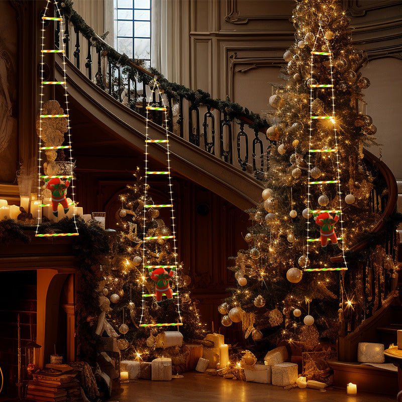 Festive Climbing Santa LED Ladder Light - USB Powered Outdoor Christmas Hanging Decoration with Remote(3m) 4