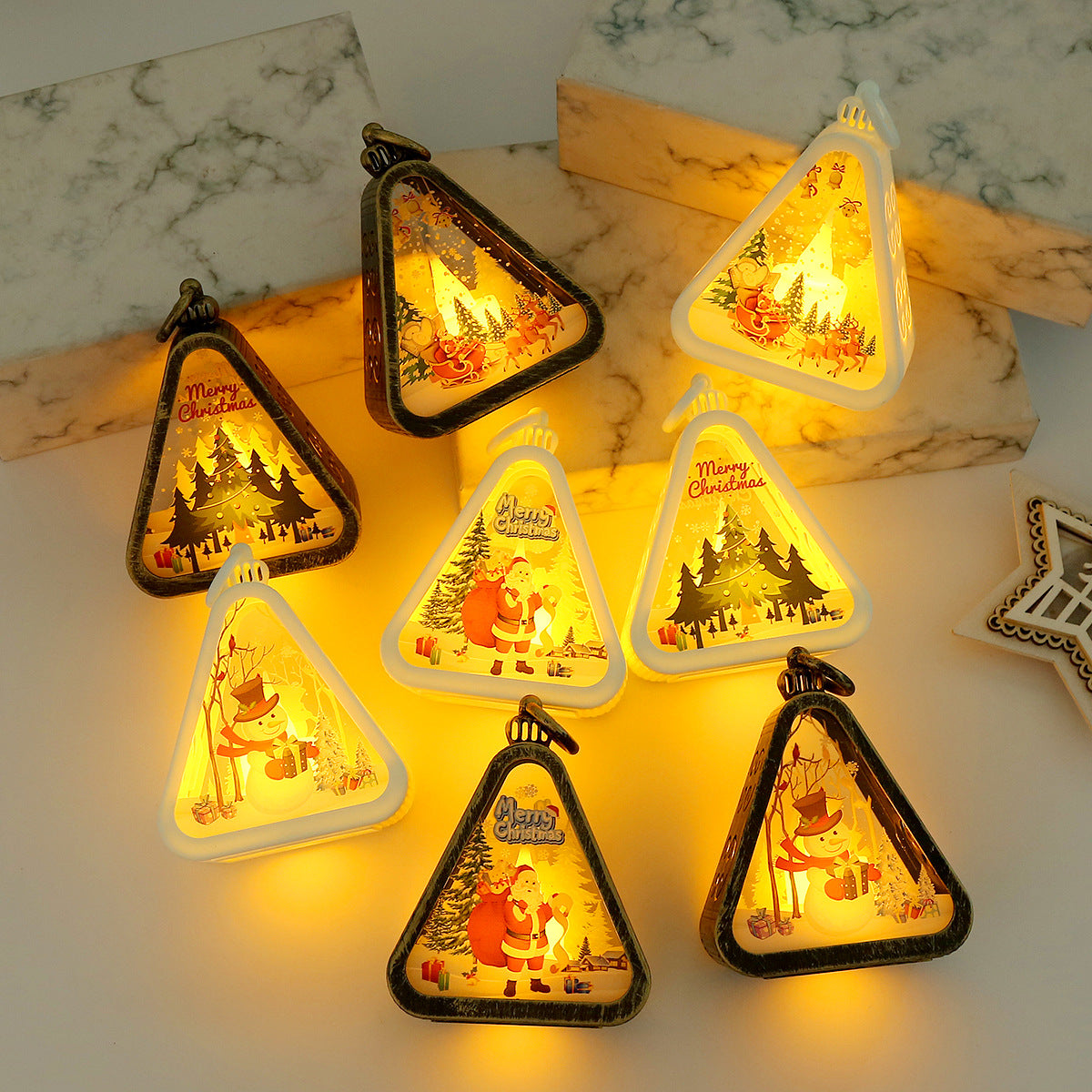 White Christmas tree Charming Christmas Scene Mini Lanterns (Set of 3) - Battery Operated LED Lights for a Cozy Holiday Glow 4