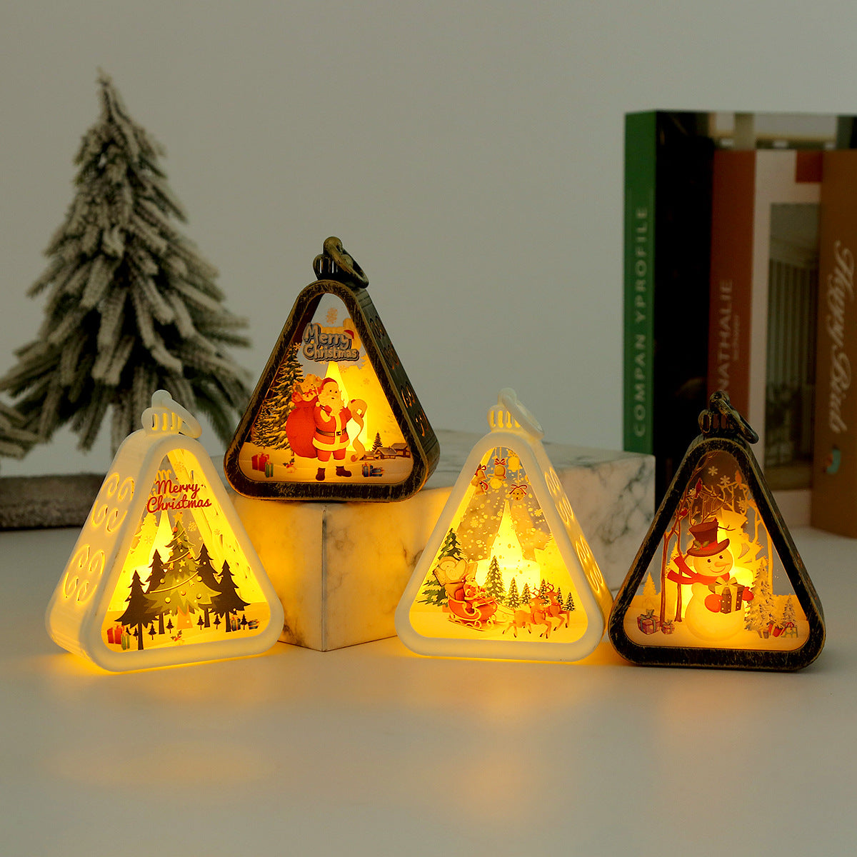 Bronze color Christmas tree Charming Christmas Scene Mini Lanterns (Set of 3) - Battery Operated LED Lights for a Cozy Holiday Glow 3