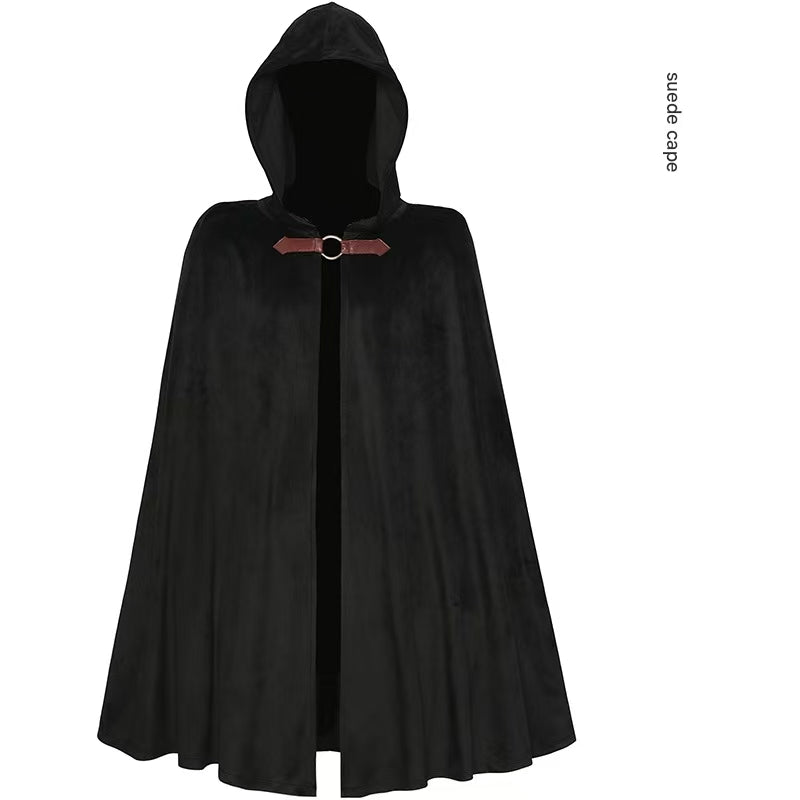 Black Shadow Wanderer Hooded Cape - Premium Velvet Robe for Jedi, Wizard & Medieval Cosplay