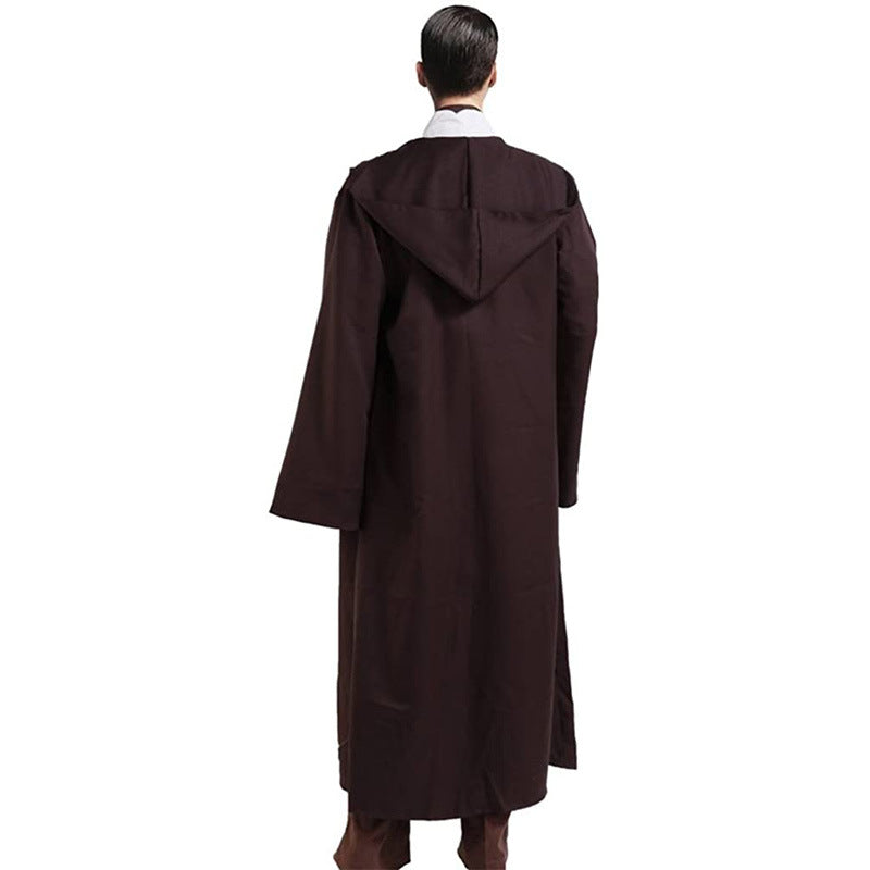 Black Shadow Wanderer Hooded Cape - Premium Velvet Robe for Jedi, Wizard & Medieval Cosplay