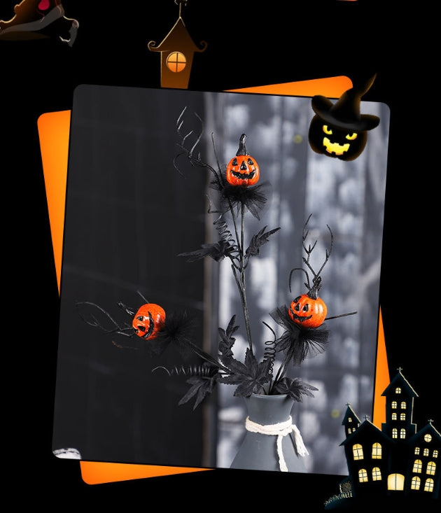 Halloween Black Twig & Pumpkin Stems (2-Pack) - Artificial Floral Picks for Spooky Arrangements 3
